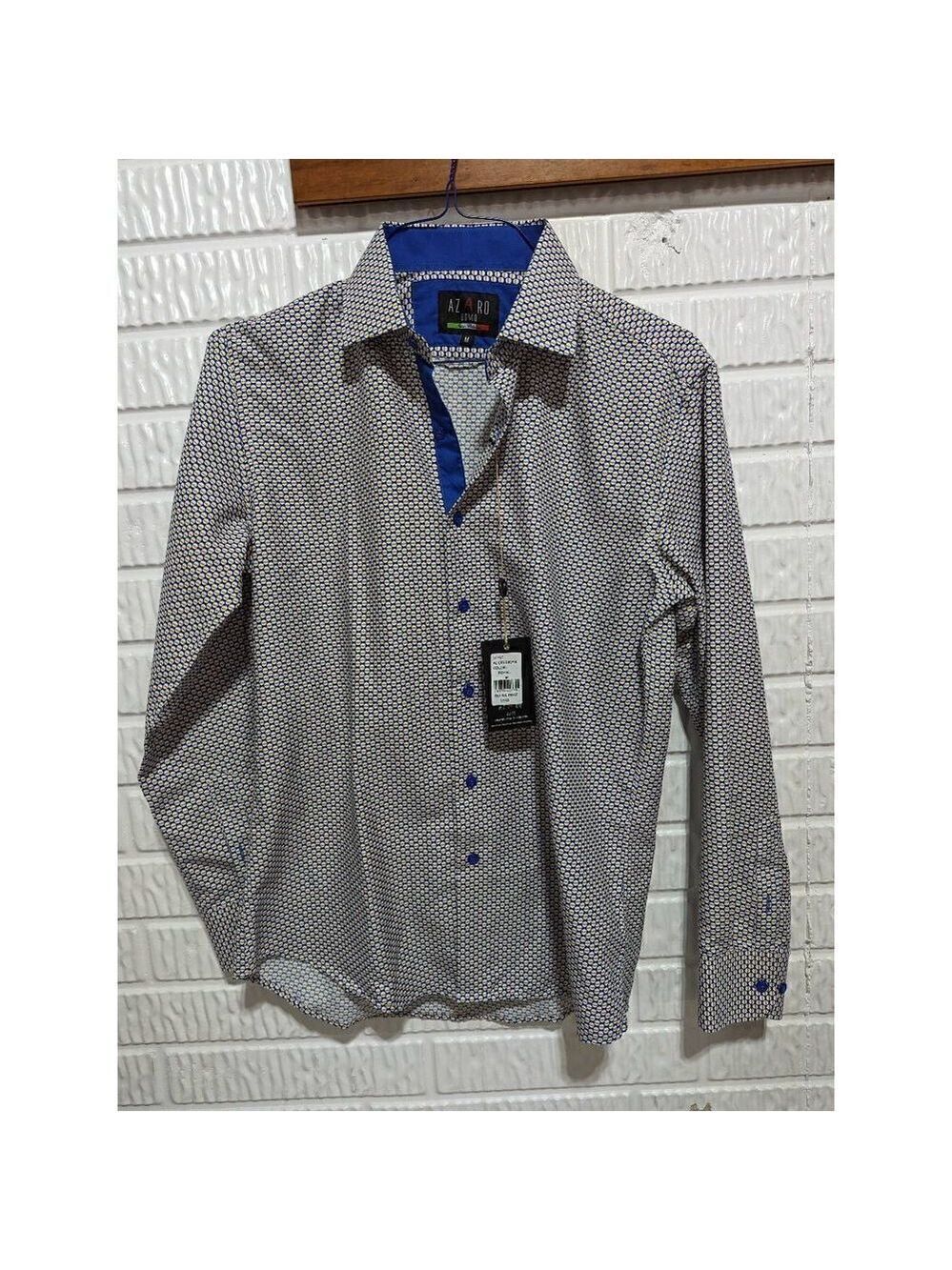 Azaro Uomo Men's Blue & Black Printed Long-Sleeve Button-Down Shirt Size M NWT